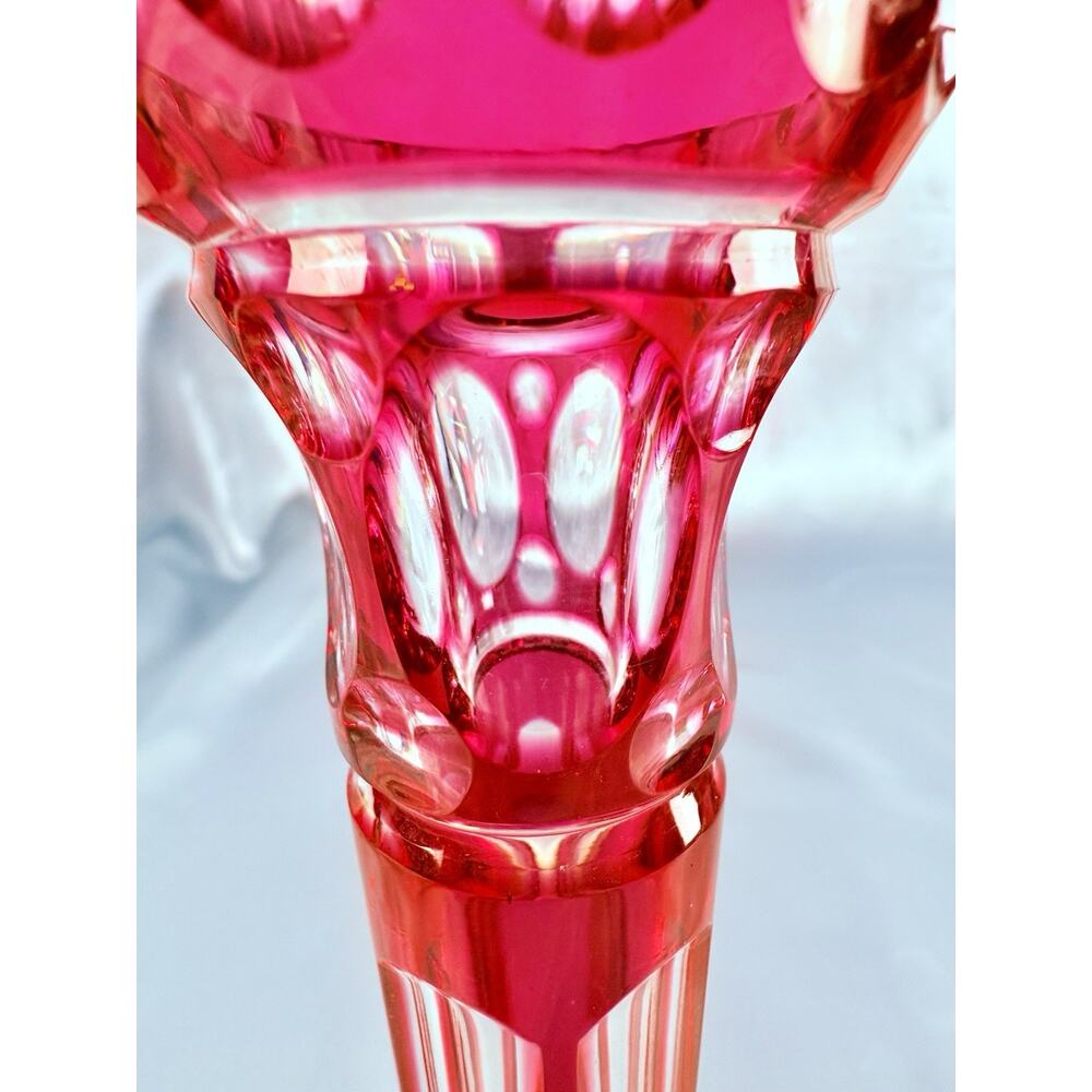 Antique Bohemian Ruby Cut to Clear Trumpet Bud Vase 6.5” Victorian Art Glass - Picture 4 of 8